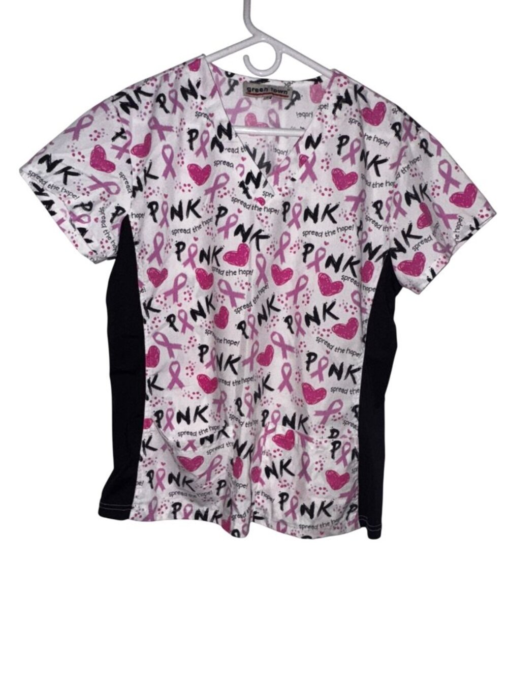 Breast Cancer Awareness Pink Ribbon Scrub Top M By Green Town